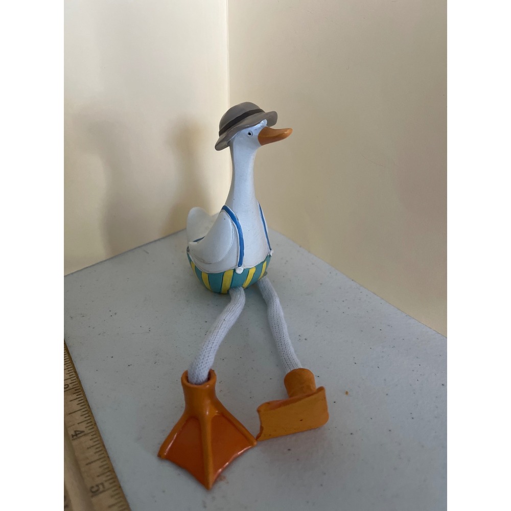 Nautical Duck Shelf Sitter Figurine Resin Goose with Rope Legs Beach Decor